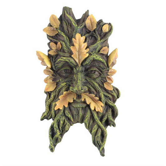 Green Man Yellow Oak Leaf Wall Plaque | Wall Decor | Pagan Wicca Altar Decor | Gift for Her