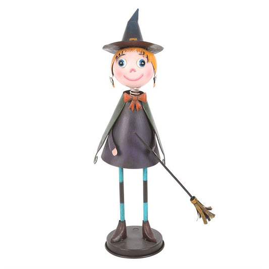 Metal Witch Ornament with Broom | Sculpted Ornament | Wiccan Witchy Decor | Gift for Her