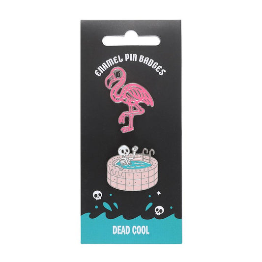 Dead Cool Skeleton and Flamingo Enamel Pin Badges