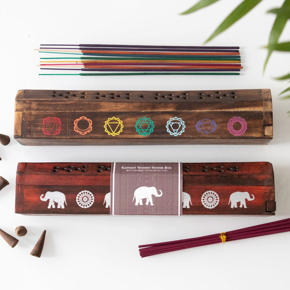Elephant Wooden Rosewood Incense Box Set