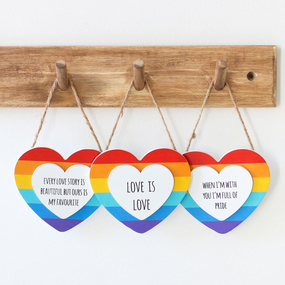 Love Story Hanging Rainbow Heart Sign