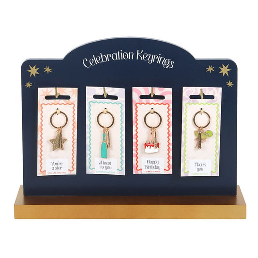 Set of 24 Celebration Keyrings on Display