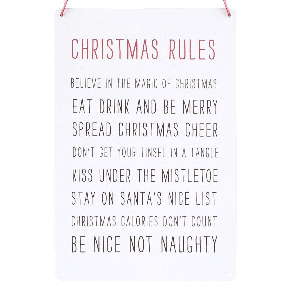 30cm Christmas Rules Metal Hanging Sign