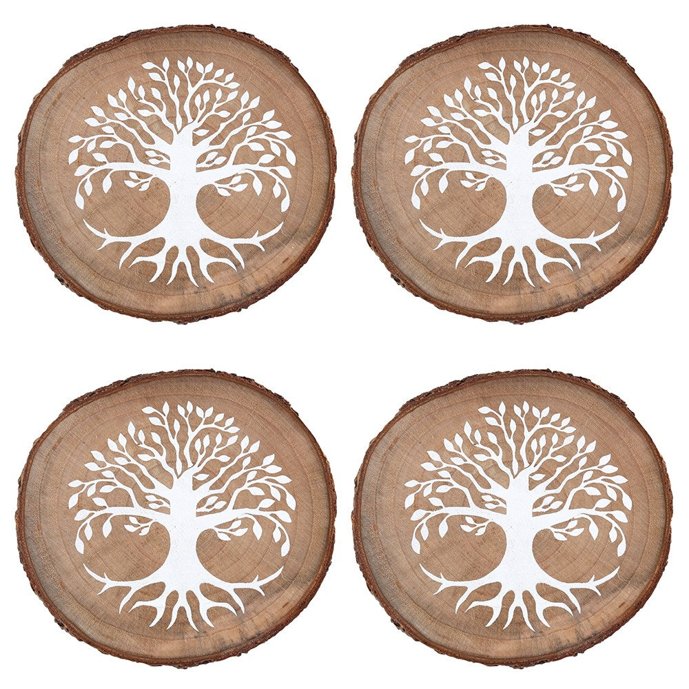 Tree of Life Wood Slice Coaster Set