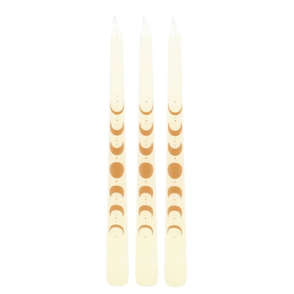 Set of 3 Off White Moon Phases Taper Dinner Candles
