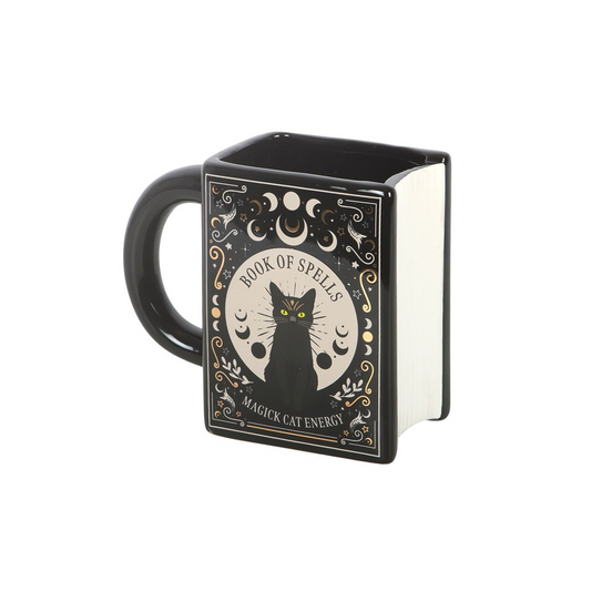 Black Cat Magick Book of Spells Book Shaped Mug | Ceramic Coffee & Tea Mug | Wiccan Witchy Decor | Unique Gift Idea