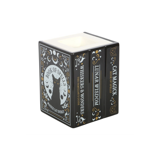 Black Cat Book of Spells Oil Burner and Wax Warmer | Ceramic Wax Melt Burner & Oil Warmer | Wiccan Witchy Decor | Unique Gift Idea