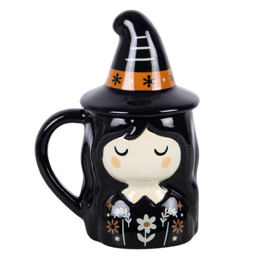 Frightful Folk Witch Lidded Mug | Ceramic Coffee & Tea Mug | Wiccan Witchy Decor | Housewarming Gift