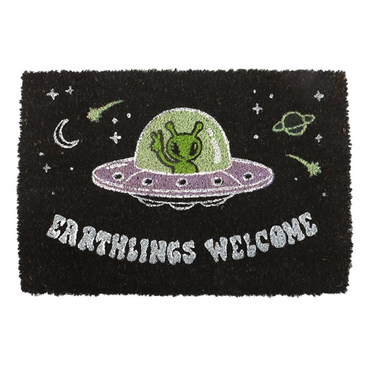 Black Earthlings Welcome Alien UFO Doormat