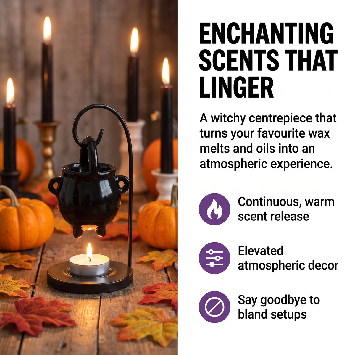 Hanging Cauldron Oil Burner | Witchy Wax Melt Warmer | Gothic Halloween Gift for Witches