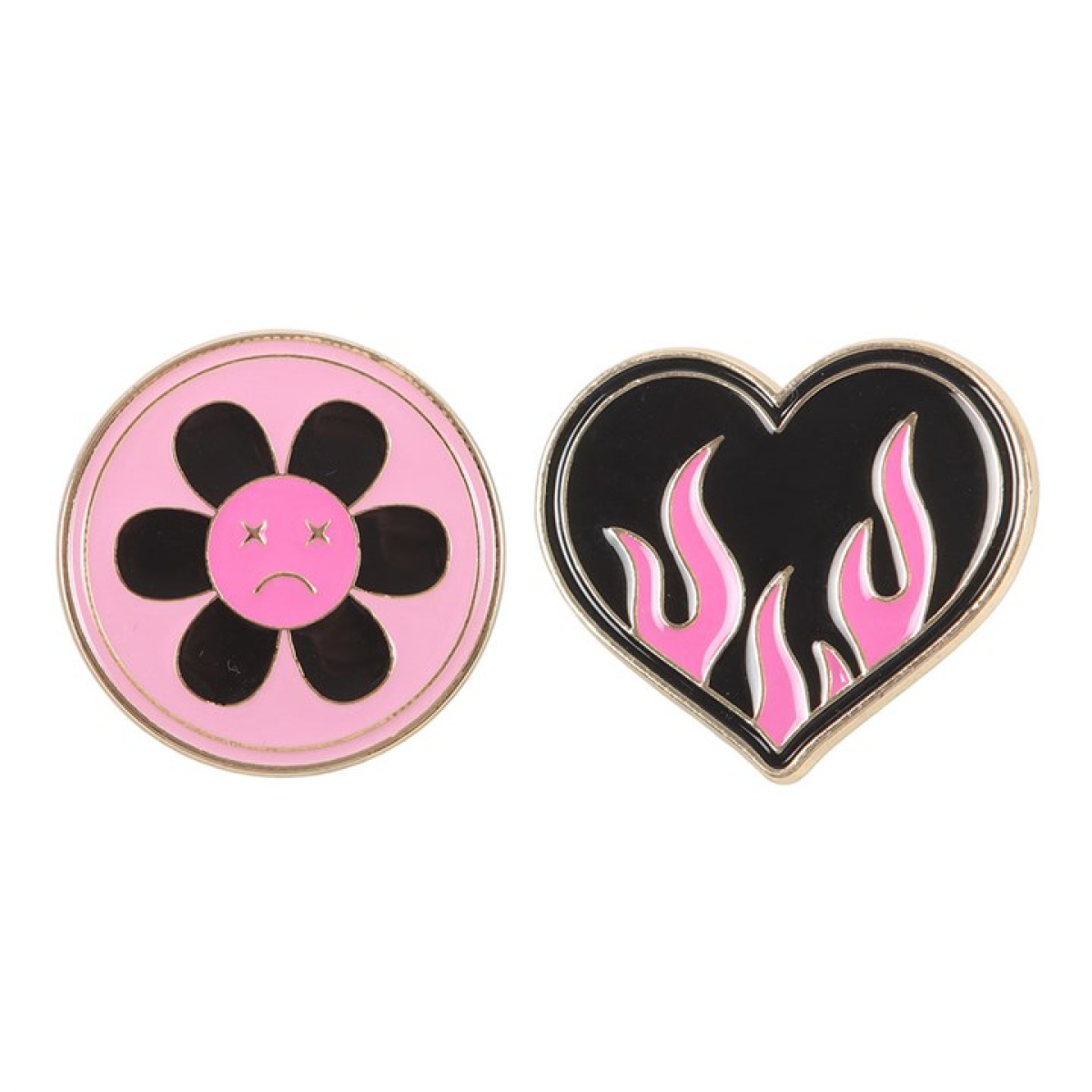 Burning Heart and Sad Flower Pin Badge Set