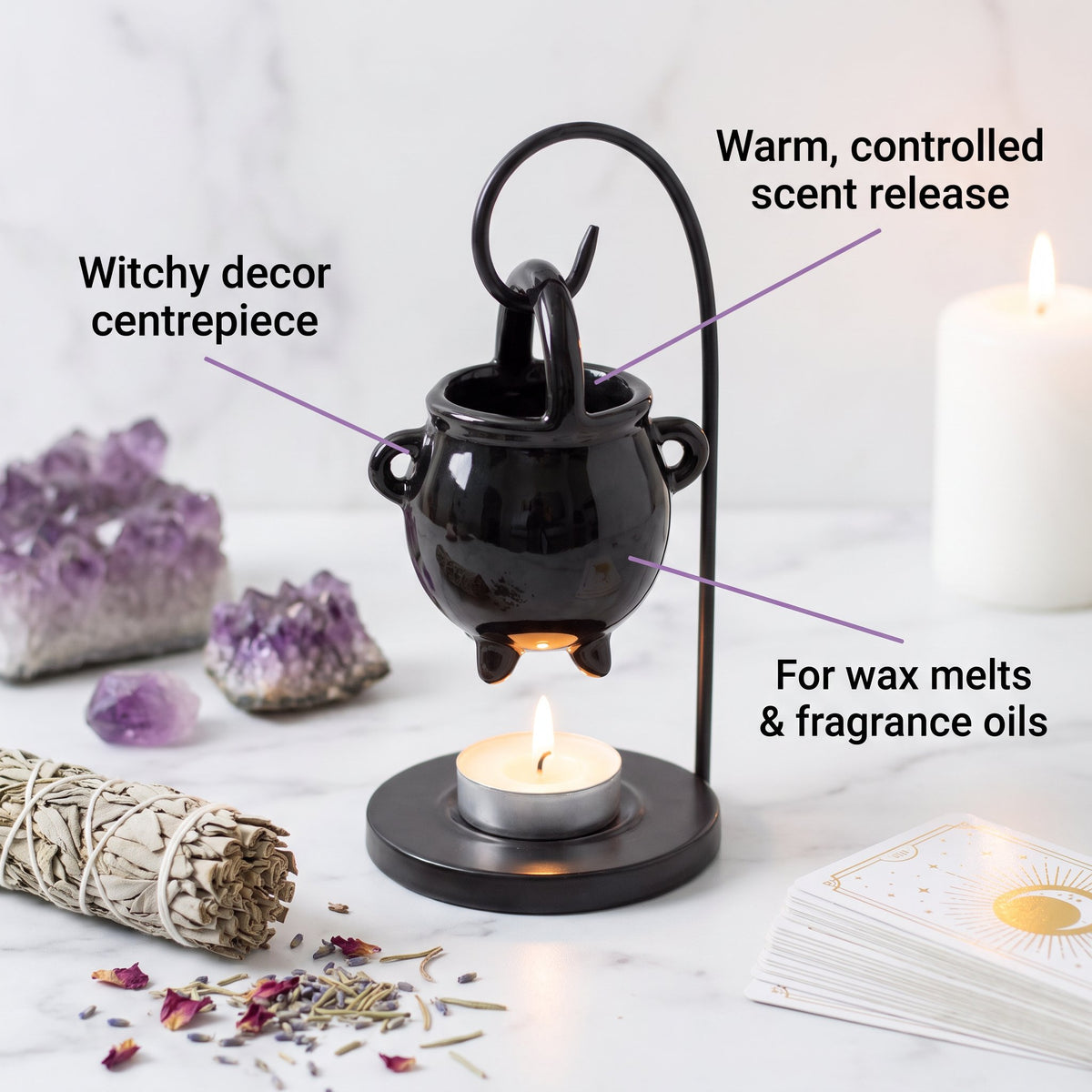 Hanging Cauldron Oil Burner | Witchy Wax Melt Warmer | Gothic Halloween Gift for Witches