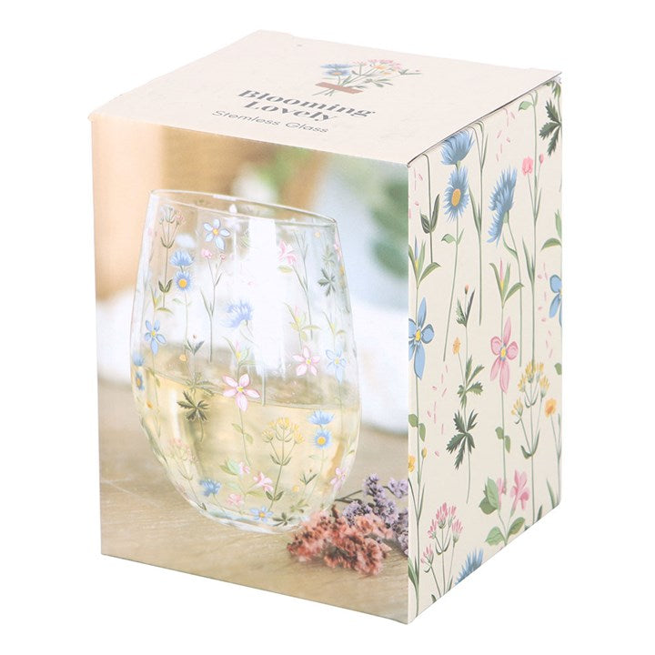 Floral Print Stemless Glass