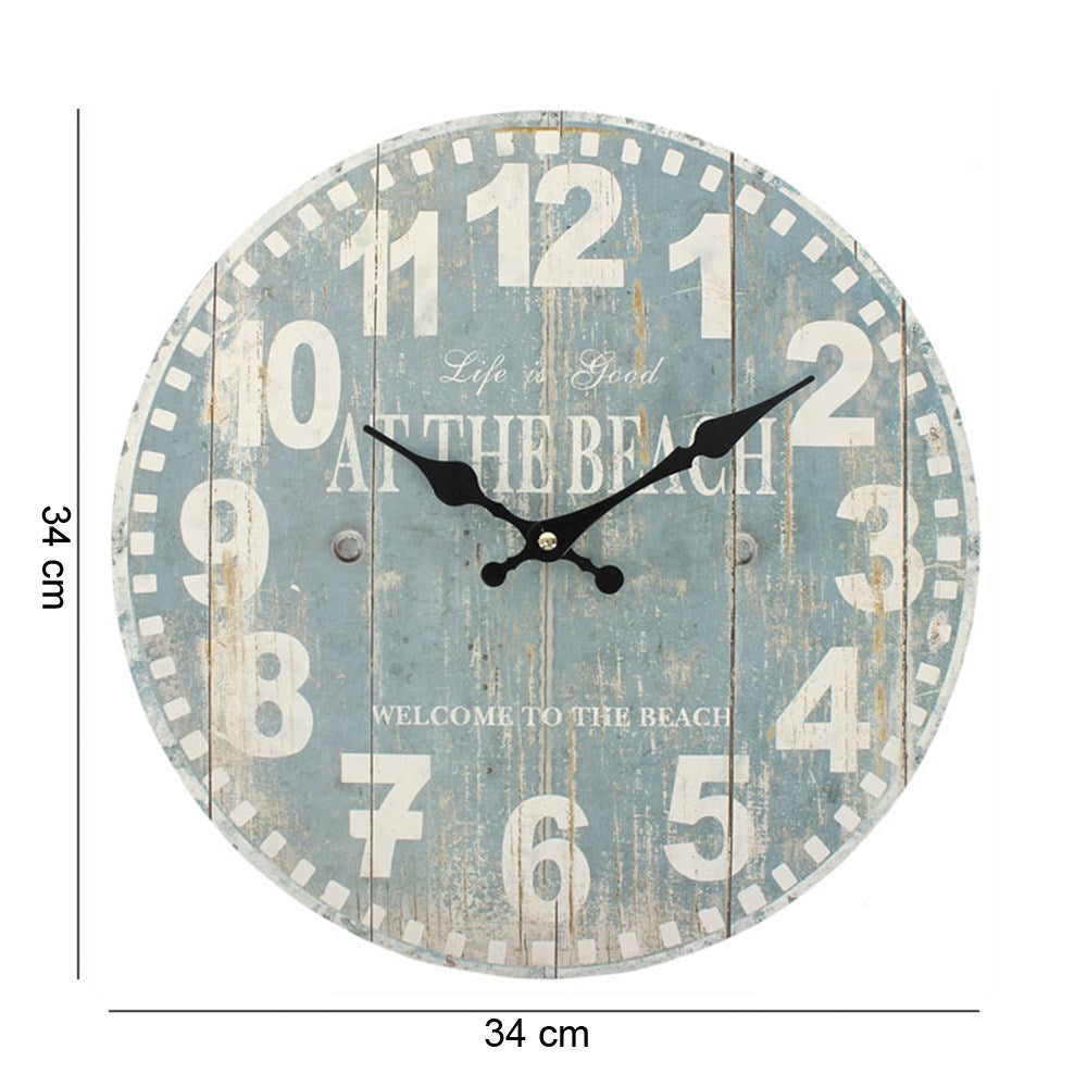 Distressed Look Blue Beach Wall Clock