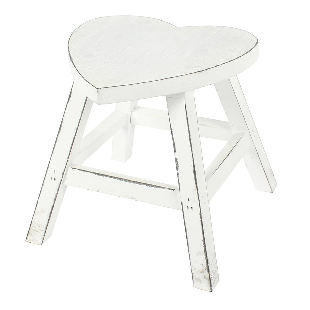 White Shabby Heart Stool