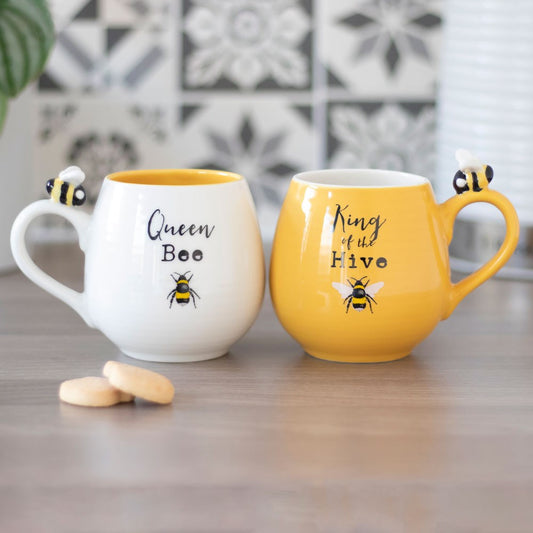 Bee Happy King and Queen Couples Mug Set