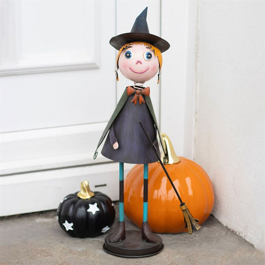 Metal Witch Ornament with Broom | Sculpted Ornament | Wiccan Witchy Decor | Gift for Her