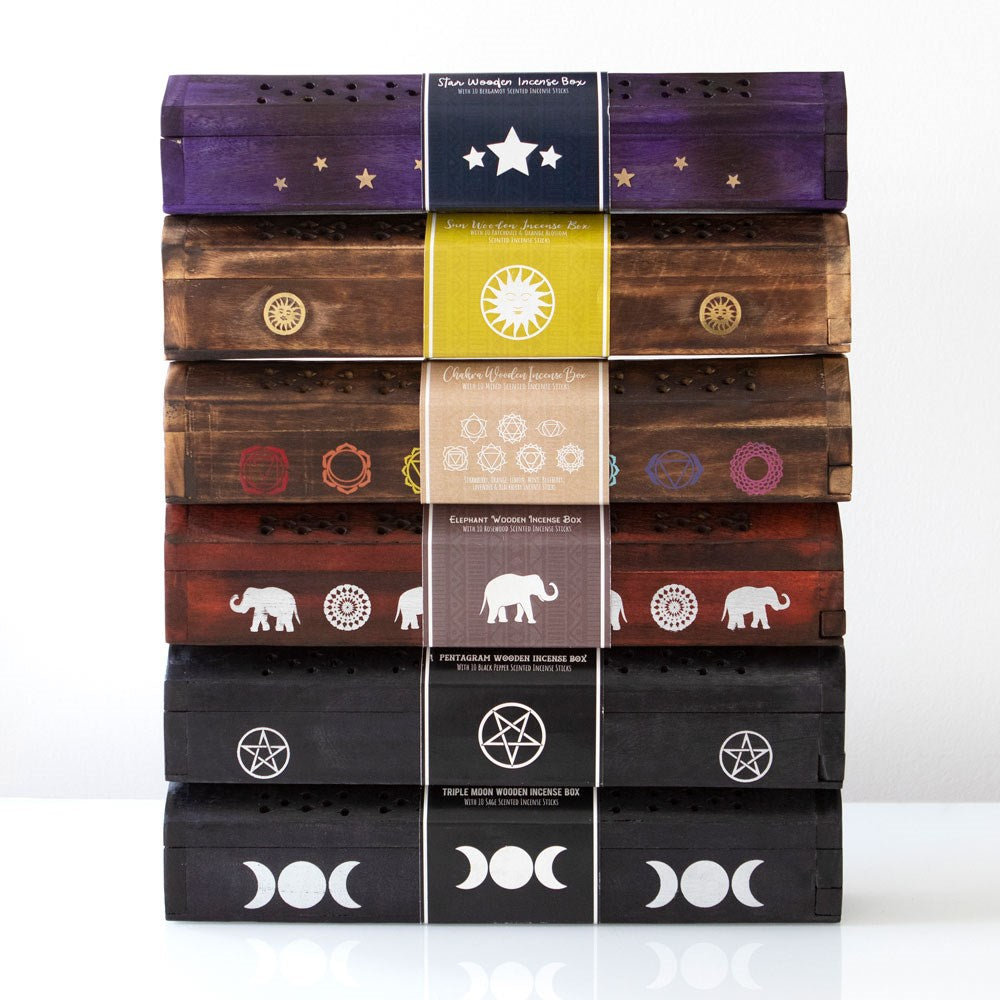 Pentagram Wooden Black Pepper Incense Box Set