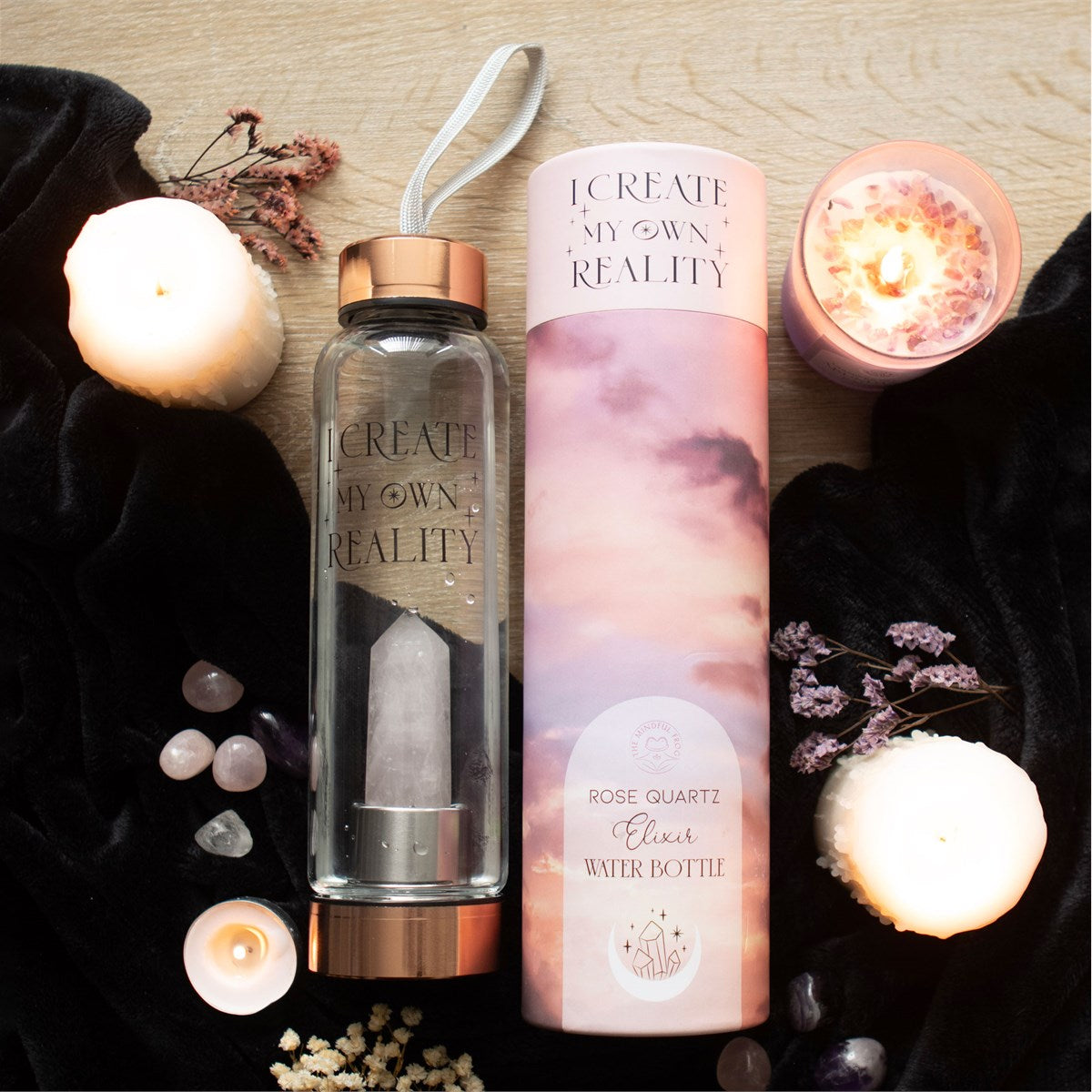 Rose Quartz Create My Own Reality Glass Water Bottle