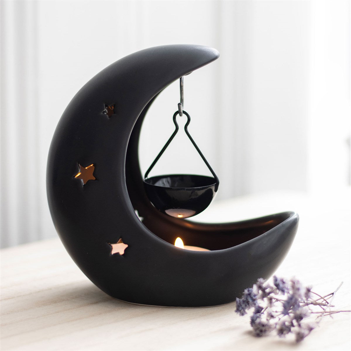 Black Crescent Moon Hanging Oil Burner