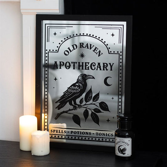 Old Raven Apothecary Mirrored Wall Art | Wall Decor | Wiccan Witchy Decor | Housewarming Gift