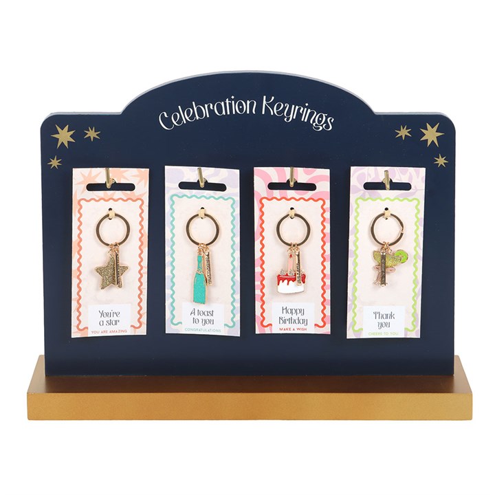Set of 24 Celebration Keyrings on Display