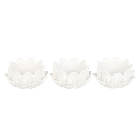 Set of 3 White Lotus Flower Tealight Holders