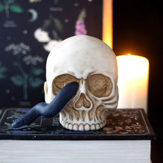 Skull Ornament with Snake | Sculpted Ornament | Gothic Alt Home Decor | Unique Gift Idea