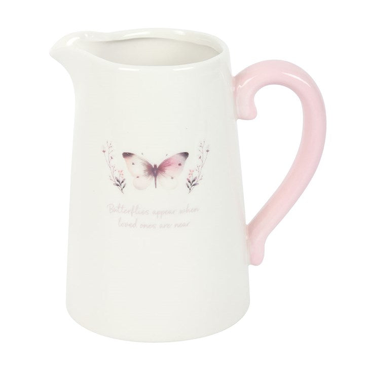 White Butterfly Print Ceramic Flower Jug