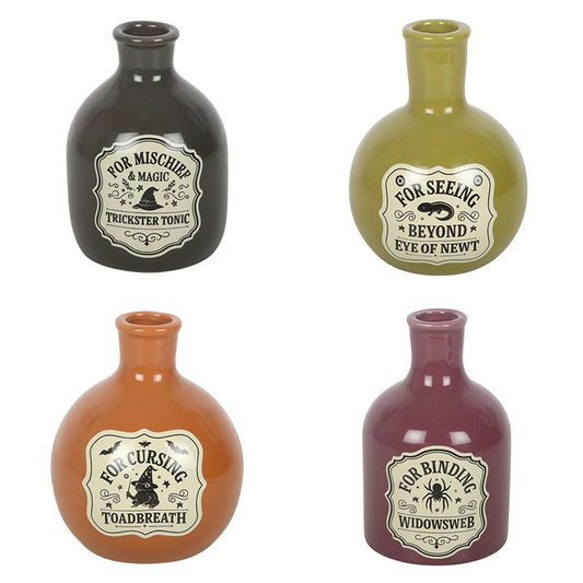 Set of 4 Potion Bottle Vases and Candle Holders | Scented Candle | Wiccan Witchy Decor | Unique Gift Idea