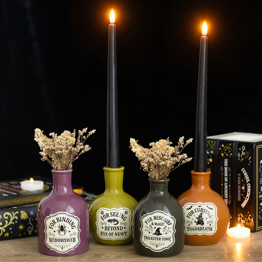 Set of 4 Potion Bottle Vases and Candle Holders | Scented Candle | Wiccan Witchy Decor | Unique Gift Idea
