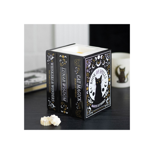 Black Cat Book of Spells Oil Burner and Wax Warmer | Ceramic Wax Melt Burner & Oil Warmer | Wiccan Witchy Decor | Unique Gift Idea
