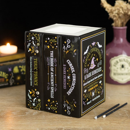 Witch's Apothecary Book Shaped Oil Burner and Wax Warmer | Ceramic Wax Melt Burner & Oil Warmer | Wiccan Witchy Decor | Birthday Gift