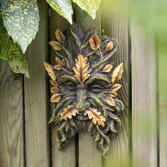 Green Man Yellow Oak Leaf Wall Plaque | Wall Decor | Pagan Wicca Altar Decor | Gift for Her