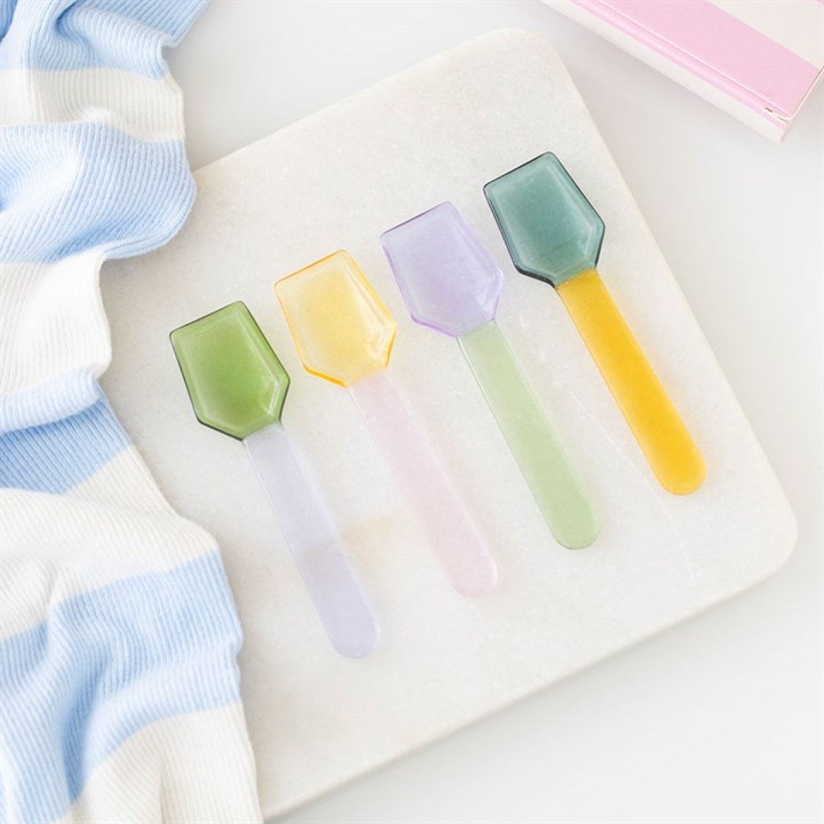 Set of 4 Pastel Glass Dessert Spoons