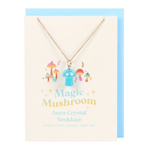 Blue Aura Crystal Mushroom Necklace Greeting Card