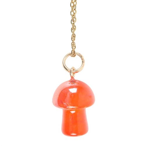 Orange Aura Crystal Mushroom Necklace Greeting Card