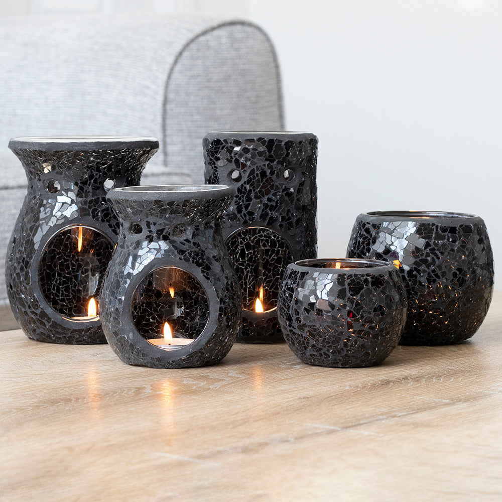 Black Crackle Glass Pillar Oil Burner