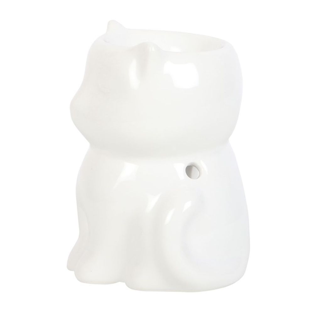 Shiny White Cat Oil/Incense Burner