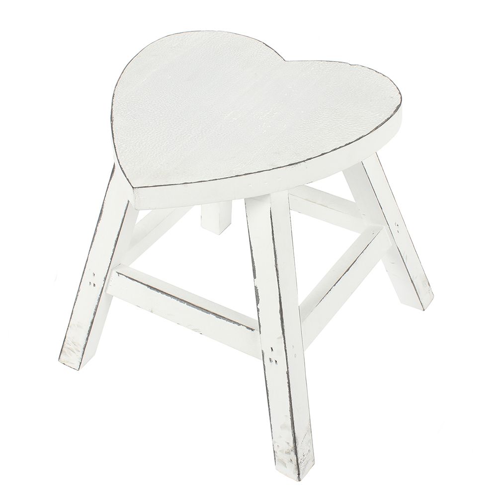 White Shabby Heart Stool