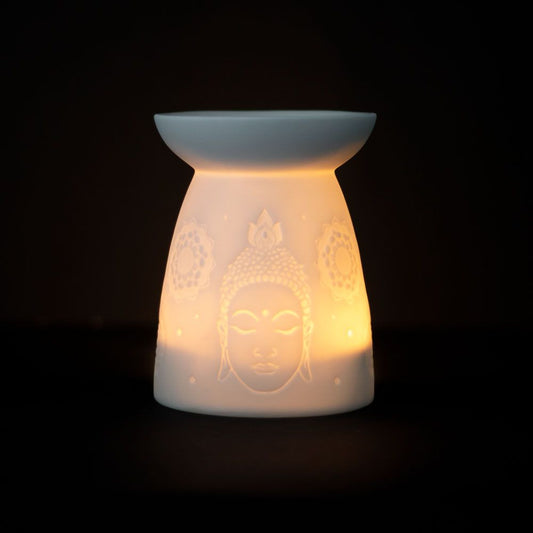 White Ceramic Buddha Face Oil Burner